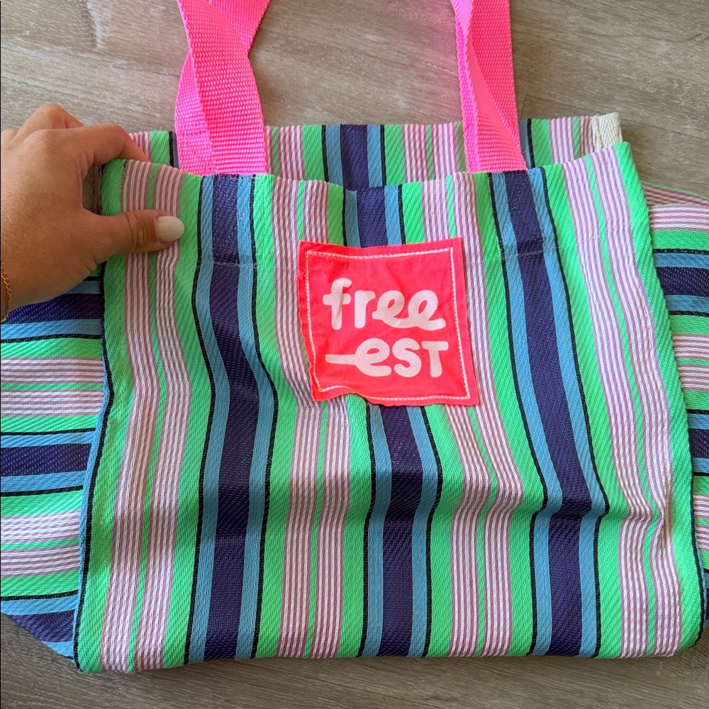 Free People Striped Tote Bag in Pink, Green, Navy & Lilac